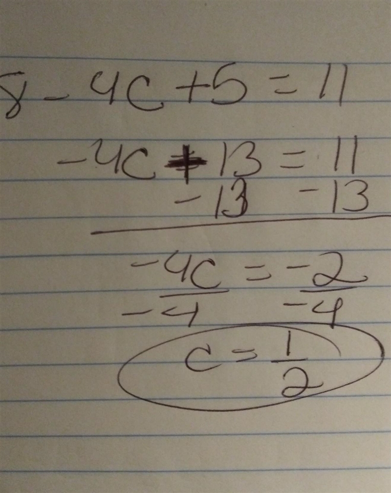 Can anyone tell me how to solve 8-(4c-5)=11?-example-1