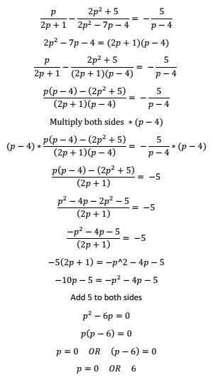 P/2p+1-2p^2+5/2p^2-7p-4=5/p-4 The values of p in the equation are (-1) (0) (1) and-example-1