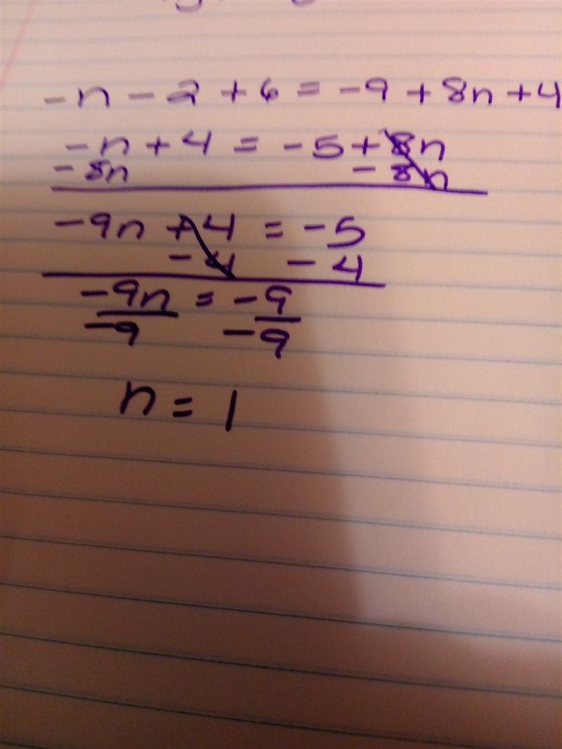 -1/2(2n+4)+6=-9+4(2n+1)-example-1