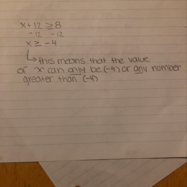 Stories the sum of X and 12 is greater than or equal to 8 please help me I've been-example-1