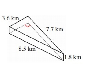 What is the surface area of this triangular prism rounded to the nearest tenth 3.6 km-example-1