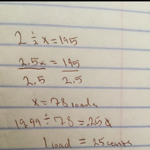 3. Joe bought a box of laundry detergent that contains 195 scoops. Each load of laundry-example-1