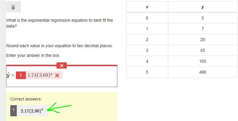 Can I please get some help with this one? What is the exponential regression equation-example-1