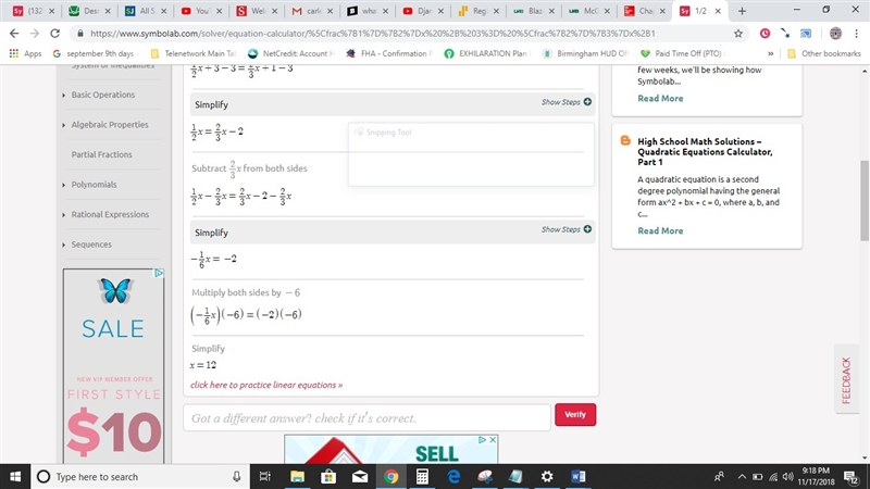 What is the solution to the equation 1/2x + 3= 2/3 x +1? a. 1/3 b. 2/3 c. 2 d. 12-example-2