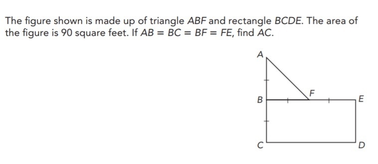 The figure shown is made up of triangle ABF and rectangle BCDE. The area of the figure-example-1