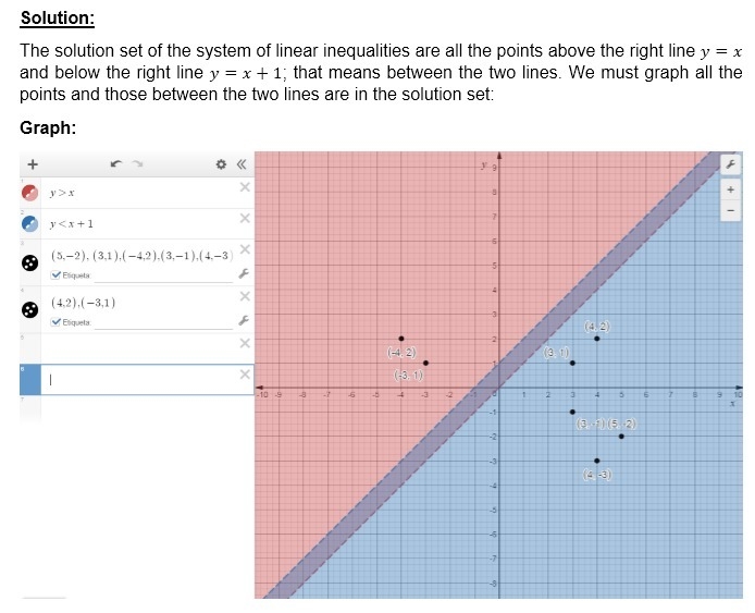 Which ordered pairs are in the solution set of the system of linear inequalities? y-example-1