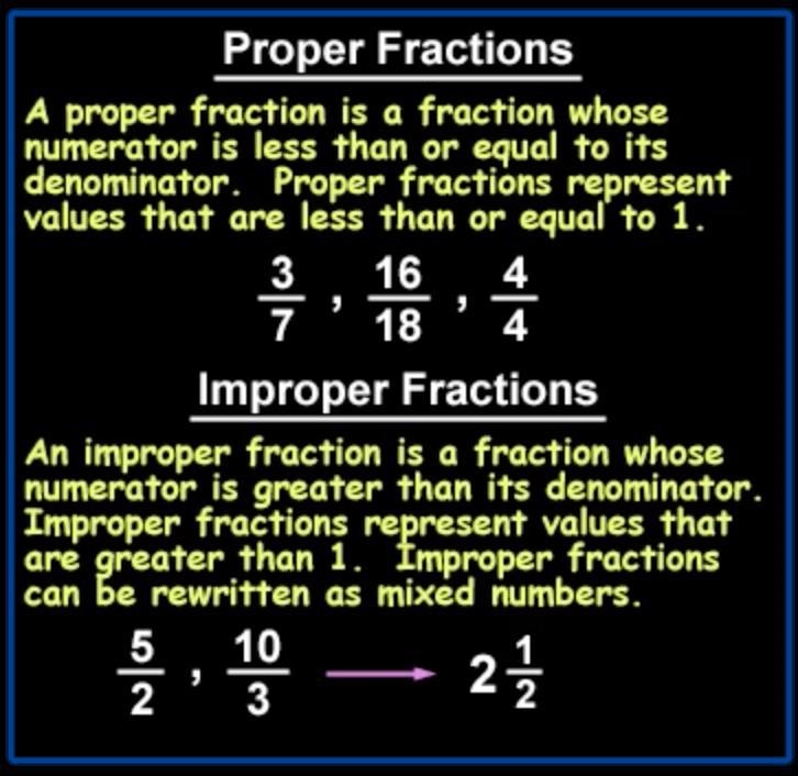 Whats the difference between a proper fraction and an improper fraction 10 POINTS-example-1