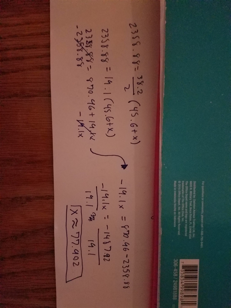 Find b A= 2358.85 h=38.2 B=45.6-example-1