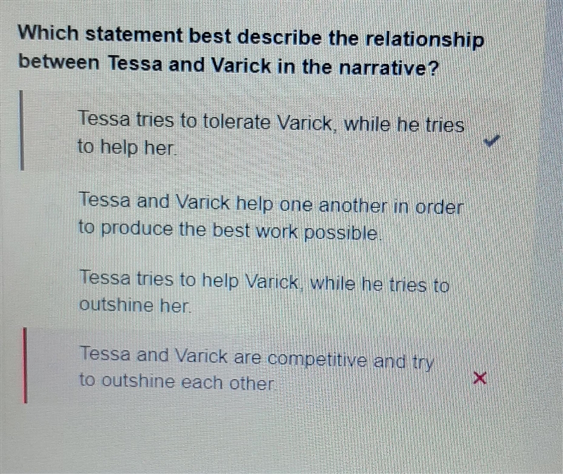 Which statement best describes the relationship between Tessa and Varick in the narrative-example-1