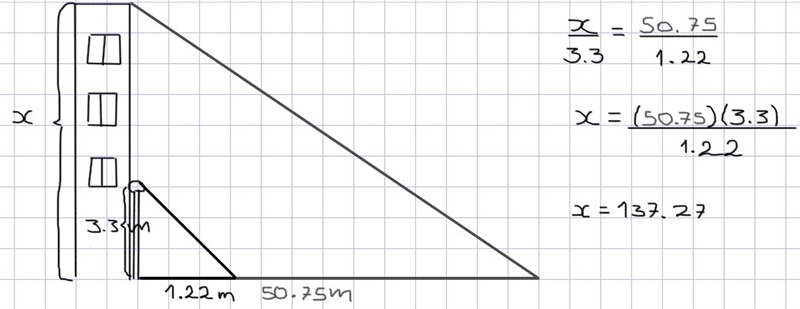 a pole that is 3.3 M tall casts a shadow that is 1.22 M long at the same time a nearby-example-1