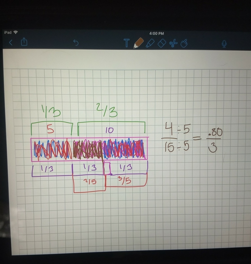 Erase 3/5 of 2/3. How much of 3/3 will be shaded?-example-1