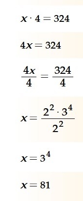 The product of a number and 4 is 324. what is the number-example-1