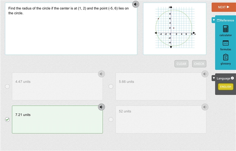 Find the radius of the circle if the center is at 1, 2 and the point -5, 6 lies on-example-1