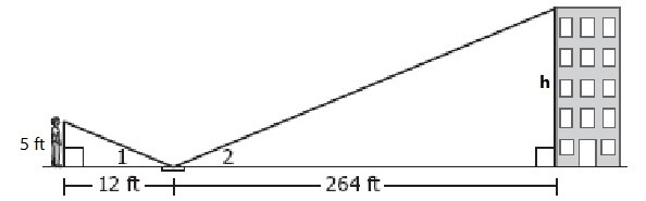 Joseph is standing 12 feet from a mirror lying on the ground, and his eyes are 5 feet-example-1