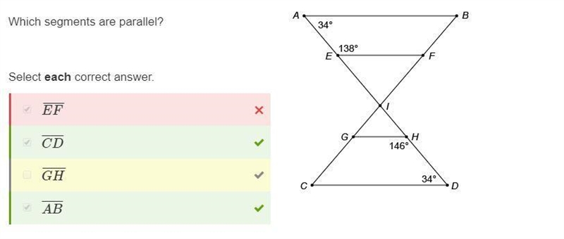 Which segments are parallel? Select each correct answer. EF¯¯¯¯¯ CD¯¯¯¯¯ AB¯¯¯¯¯ GH-example-1