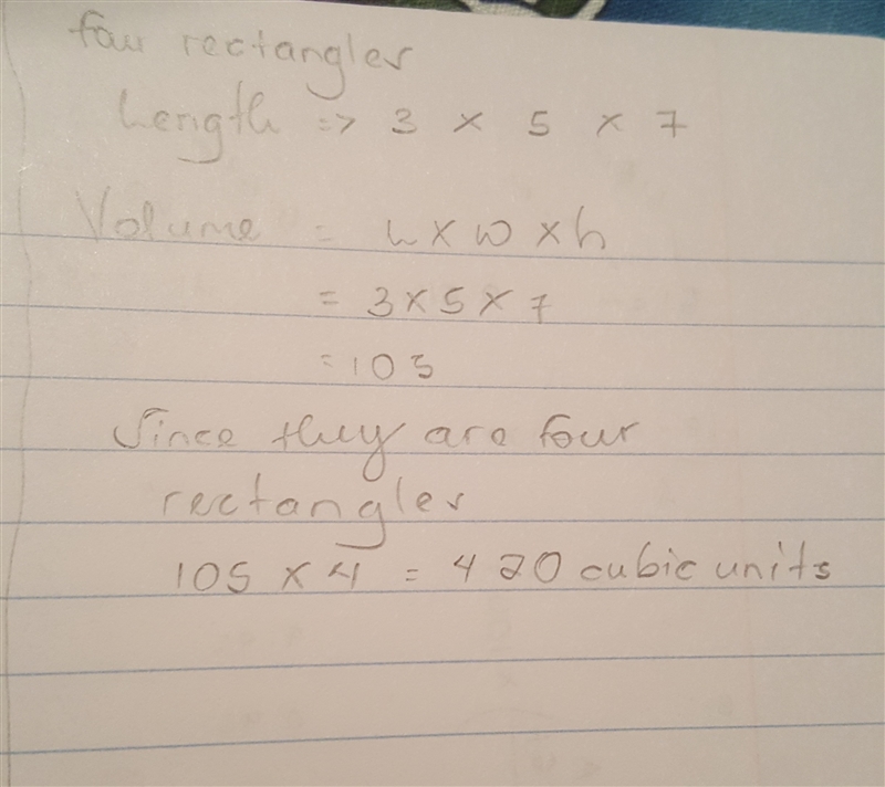 there is a composite figure by four rectangles, sides length is 3 by 5 by 7, find-example-1