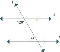 Two parallel lines are crossed by a transversal. What is the value of h? h = 60 h-example-1