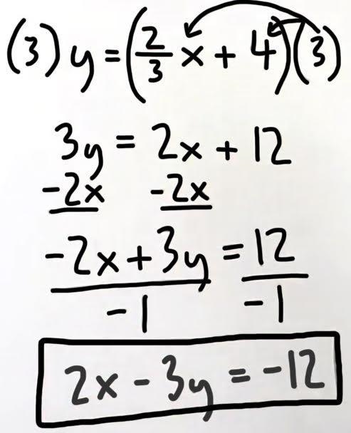 What is y=2/3x+4 written in standard form-example-1