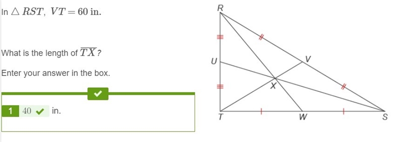 In triangle RST, VT =60 what is the length if TX-example-1