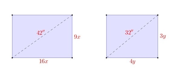 Which television as more viewing area: the 42 inch 16:9 television or the 32 inch-example-1