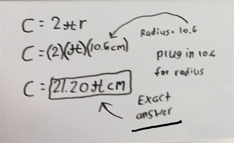 Find the circumference of a circle with the radius of 10.6 cm-example-1