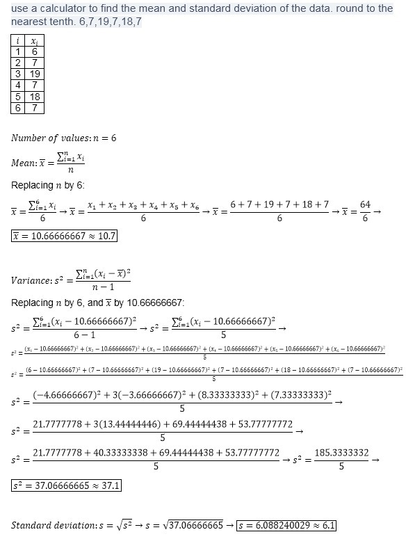 use a calculator to find the mean and standard deviation of the data. round to the-example-1