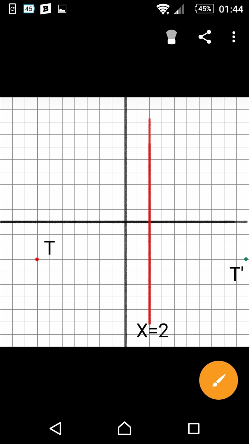 Point T has coordinates (-7, -3). If it's reflected across the line x = 2, what will-example-1