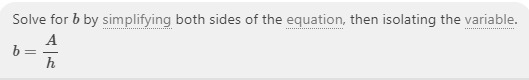 Solve the equation A = bh for b-example-1