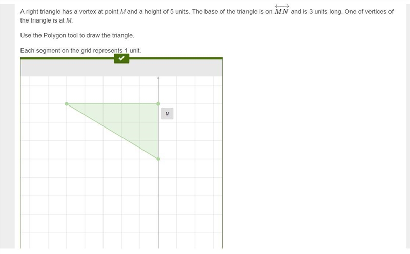 A right triangle has a vertex at point M and a height of 5 units. The base of the-example-1