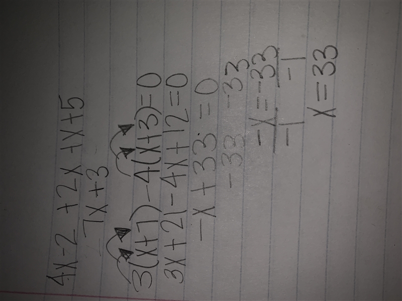 The equation 3(x + 7) - 4(x + 3) = 0 can be solved to find the value of x-example-1