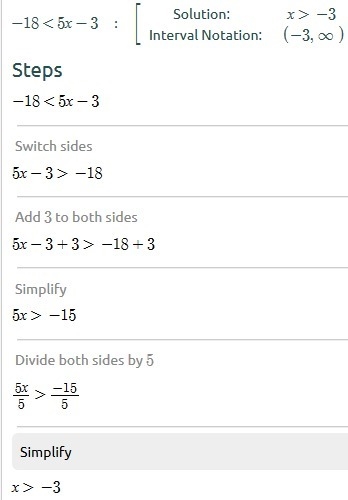 The solution set for -18 < 5x - 3 is-example-1