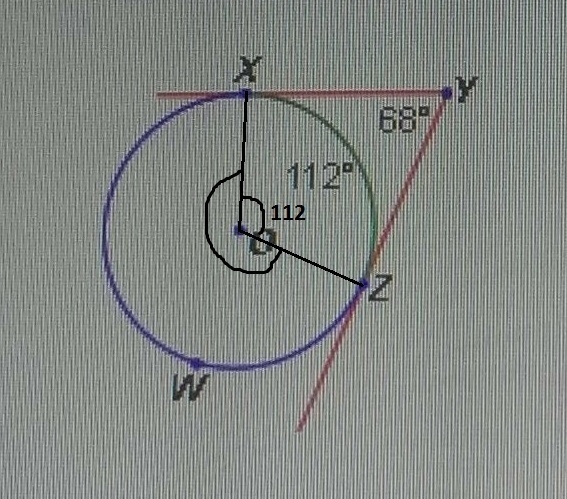 In the diagram below xy and yz are tangent to o what is the measure of xwz-example-1