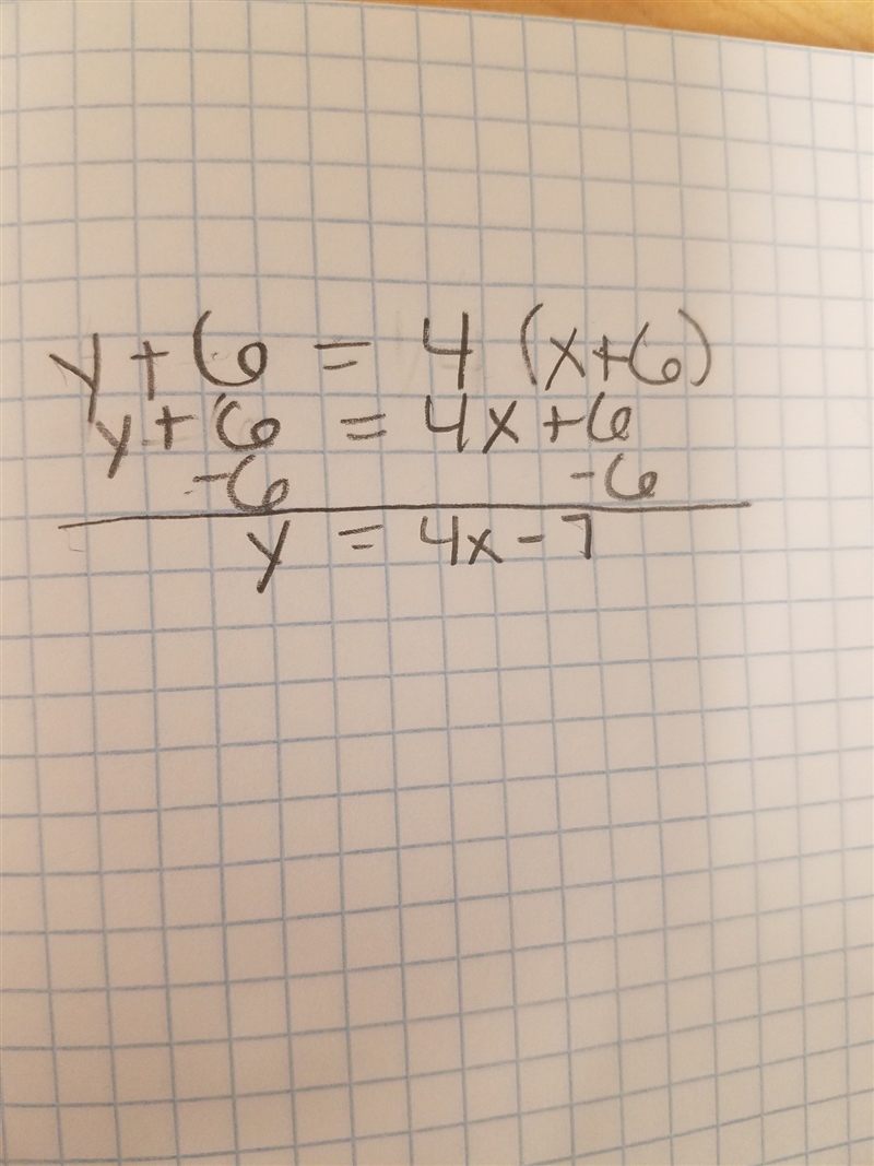 Identify an equation in point-slope form for the line perpendicular to y = 1/4 x - 7 that-example-1