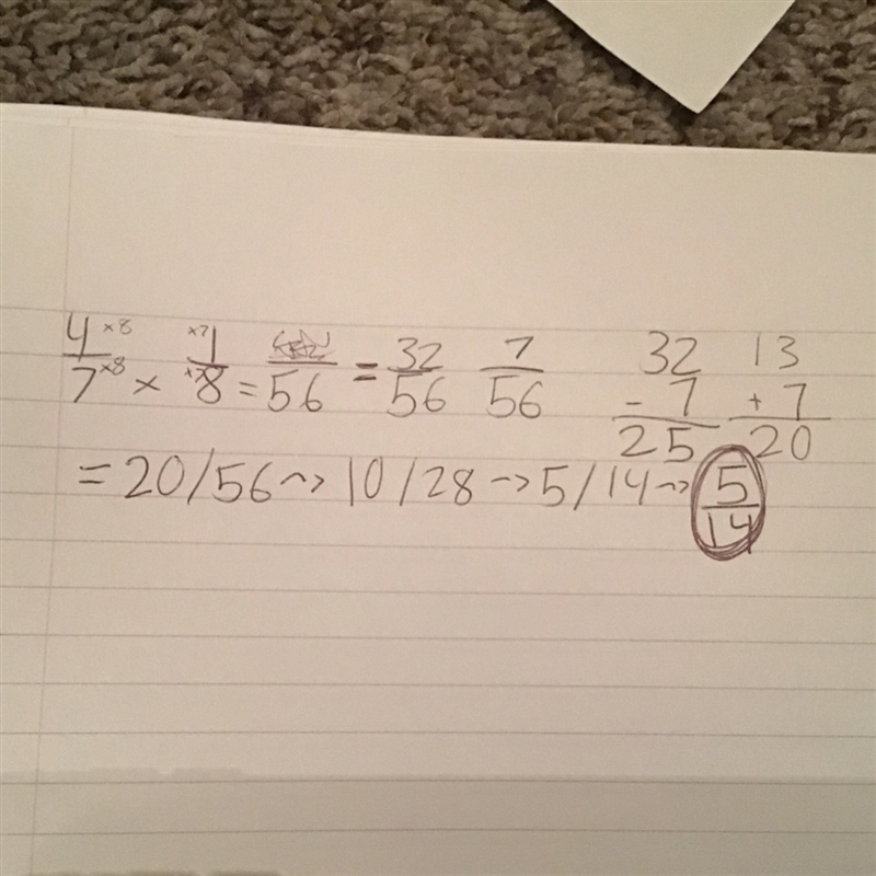 Find a rational number halfway in between two numbers 4/7 and 1/8-example-1