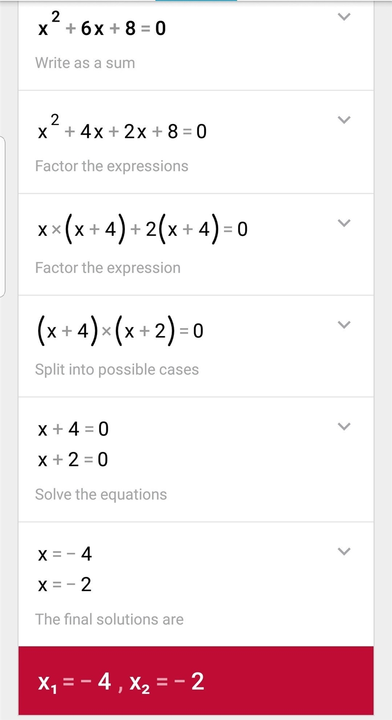 Solve this equation? {x}^(2) + 6x + 8 = 0-example-1