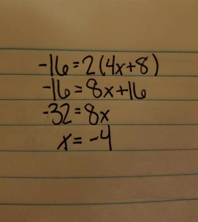 How to do this - 16 = 2 ( 4x + 8 )-example-1