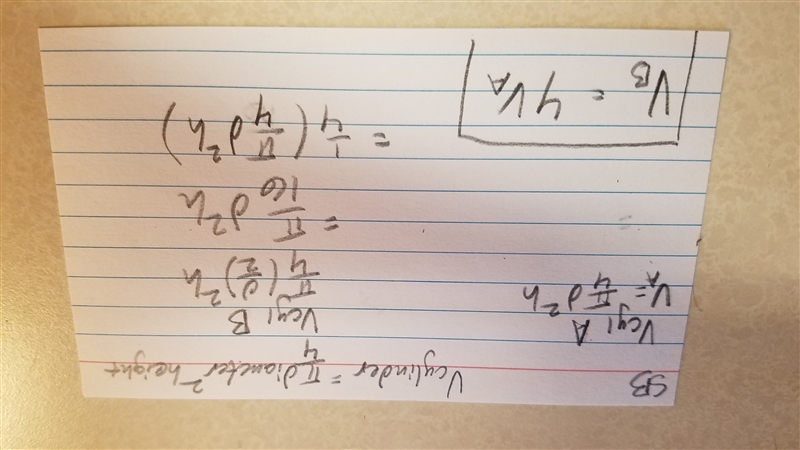 Two cylinders, A and B, are created. Cylinder A has volume V Cylinder B has the same-example-1