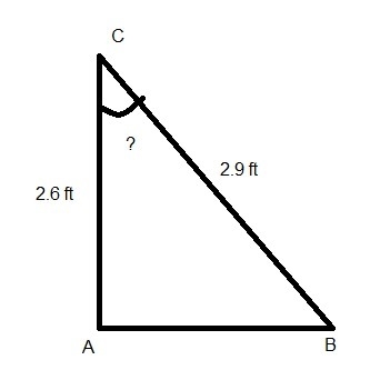 A triangle has a hypotenuse of 2.9ft and a leg of 2.6ft. Find the smallest angle.-example-1