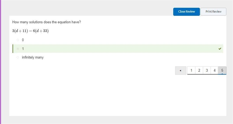 Help How many solutions does the equation have? 3(d +11) = 6(d + 33) 0 1 infinitely-example-1