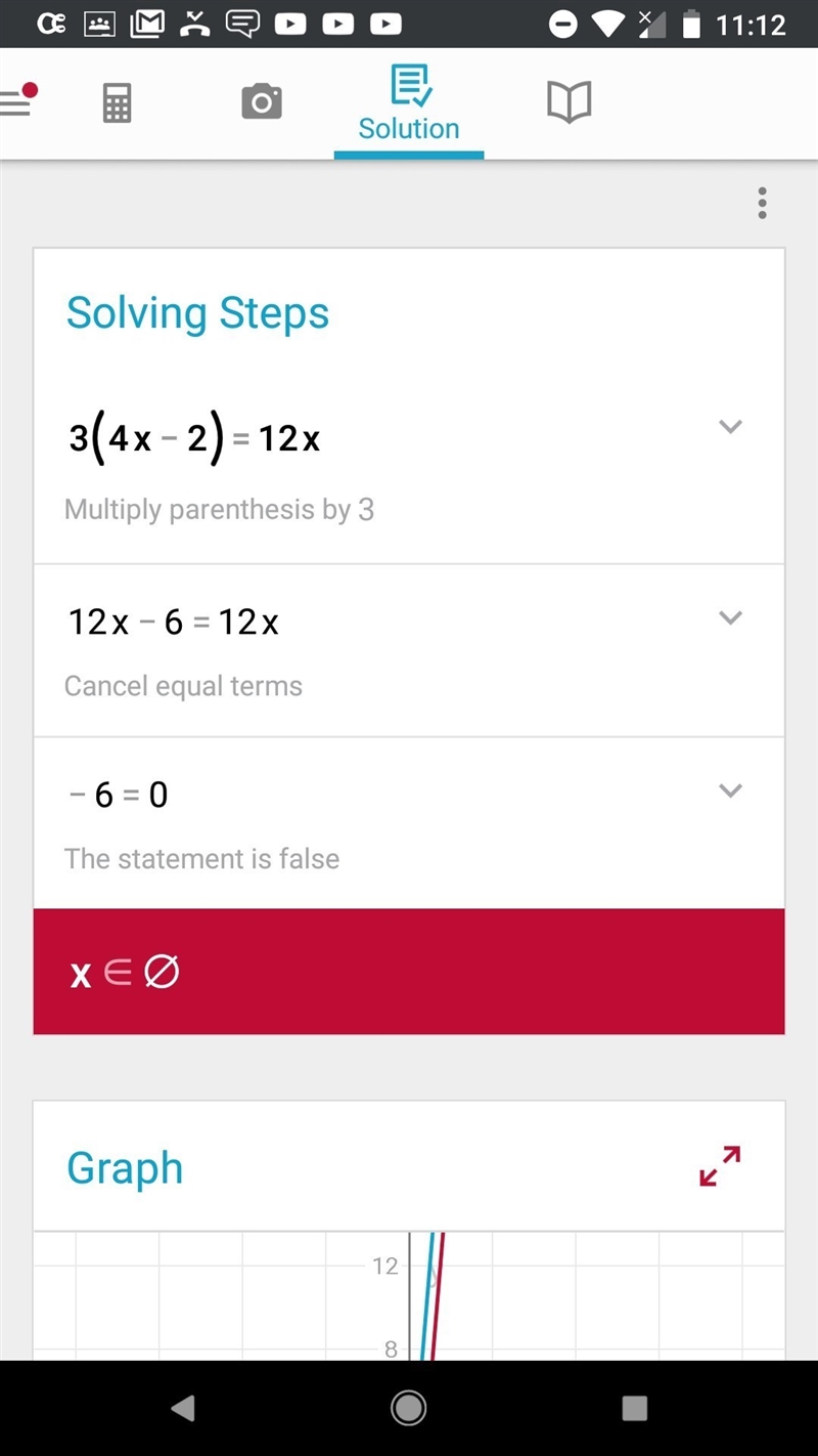 Which statement about this equation is true? 3 (4x – 2) = 12x The equation has one-example-1