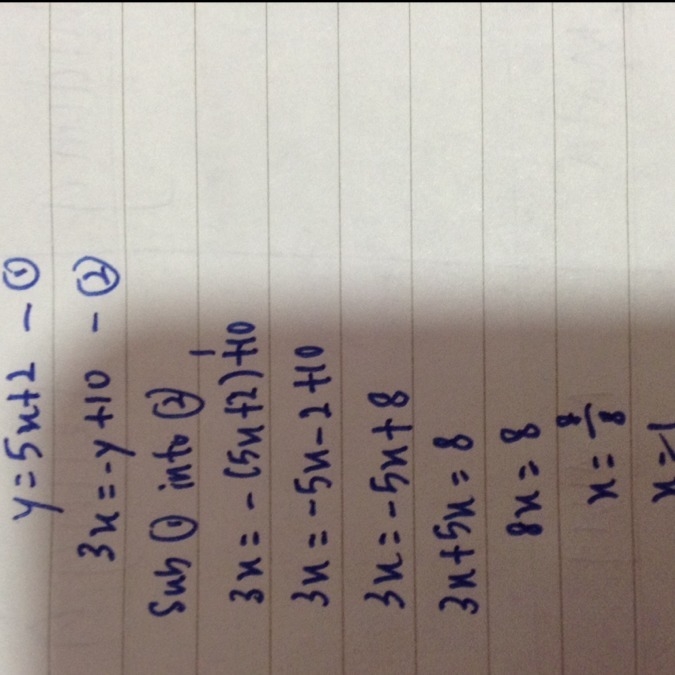 Y=5x+2 and 3x=-y+10 what is the soluion of equation-example-1