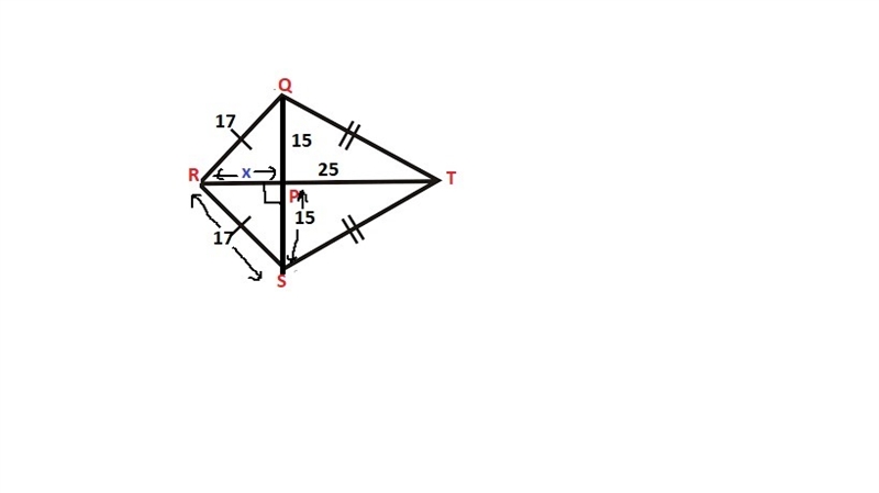 Sketch the following to help answer the question. Kite QRST has a short diagonal of-example-1