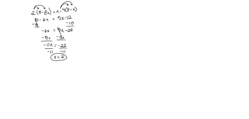 2 (5-3x)=x-4 (3-x) how do I find the x-example-1