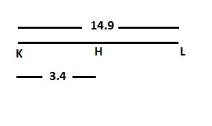 Find the length of HL if H is between point K and L, KH=3.4 inches,and KL=14.9 inches-example-1