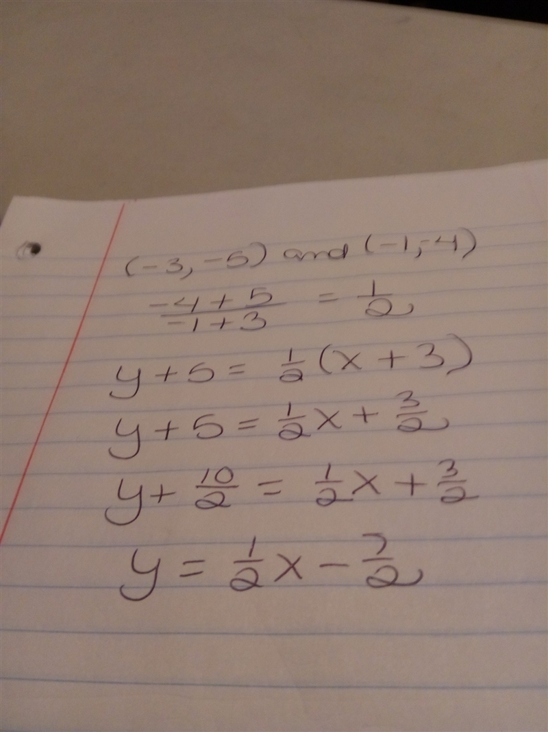 given that (-3,-5) and (-1,-4) are points on the same line, find a point slope form-example-1