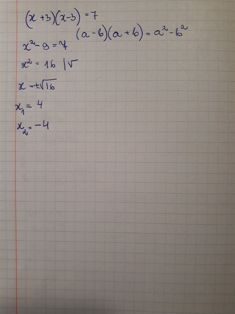 Solve please (x+3)(x-3)=7-example-1