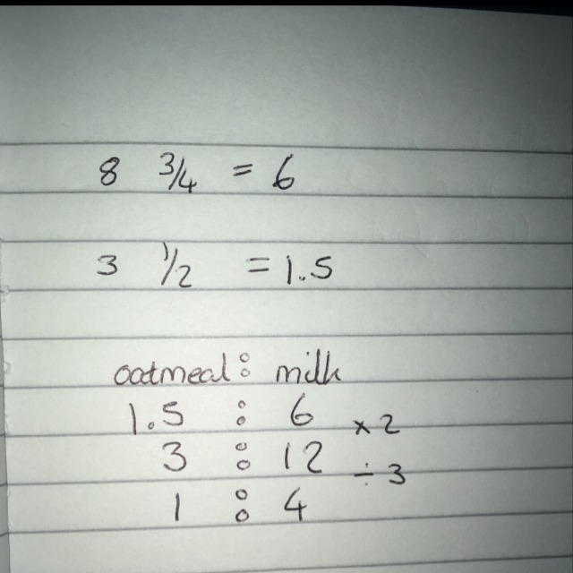 A recipe uses 8 3/4 cups of milk for every 3 1/2 cups of oatmeal. How many cups of-example-1