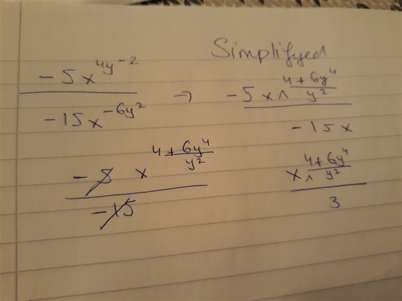 Simplify. express the answer using positive -5w^4y^-2\-15w^-6y^2-example-1