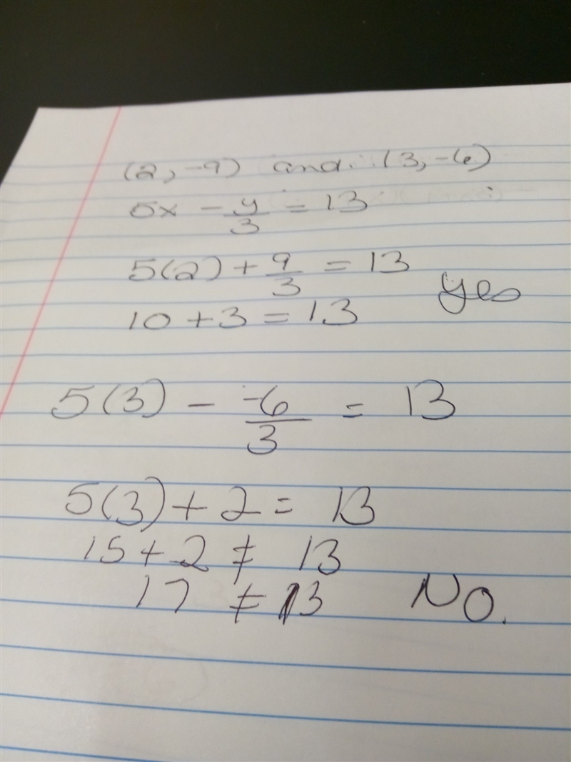 Which statement about the ordered pairs (2, −9) and (3, −6) is true for the equation-example-1