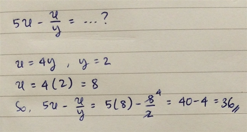 Evaluate 5x-x/y when x=4y and y=2-example-1